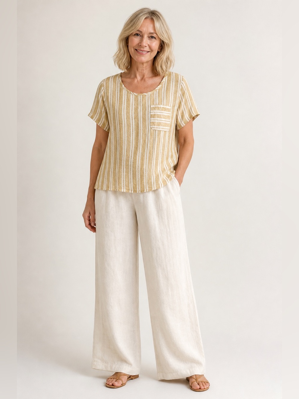 Christian Siriano NY | Stripe Linen Pullover Tee Popover Top Blouse